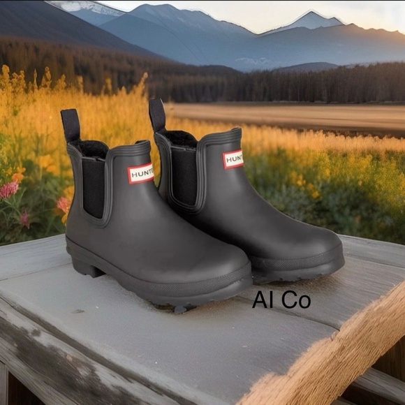 Hunter Women's Black Insulated Original Logo Chelsea Boots Waterproof Trending - Picture 2 of 10